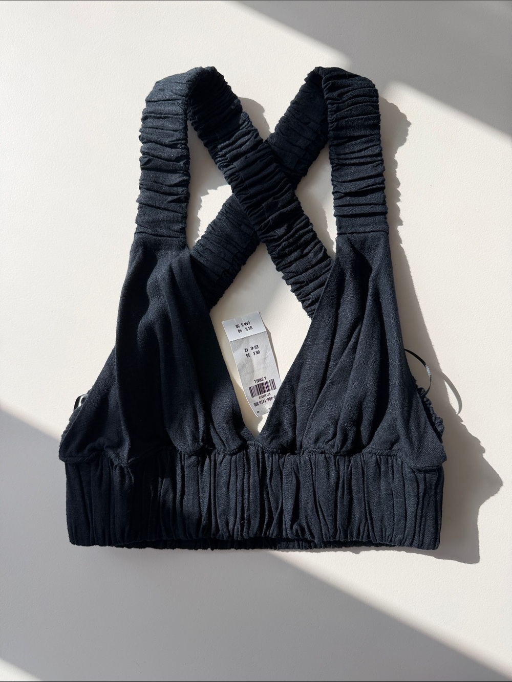 Abercrombie & Fitch Black Ruched Linen Style Cross-Back Bralette / Crop Top